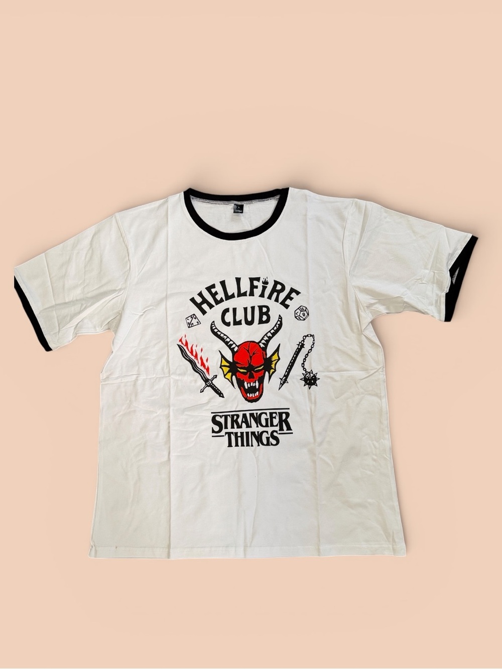 Stranger Things Hellfire Club White Ringer Tee